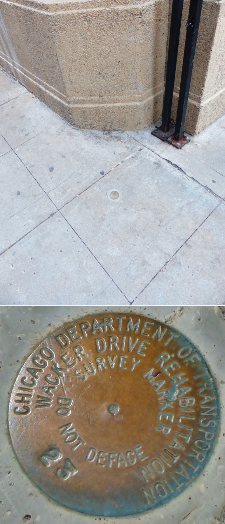 CDOT Survey Marker #23. Lake Street Bridge at West Wacker Drive.