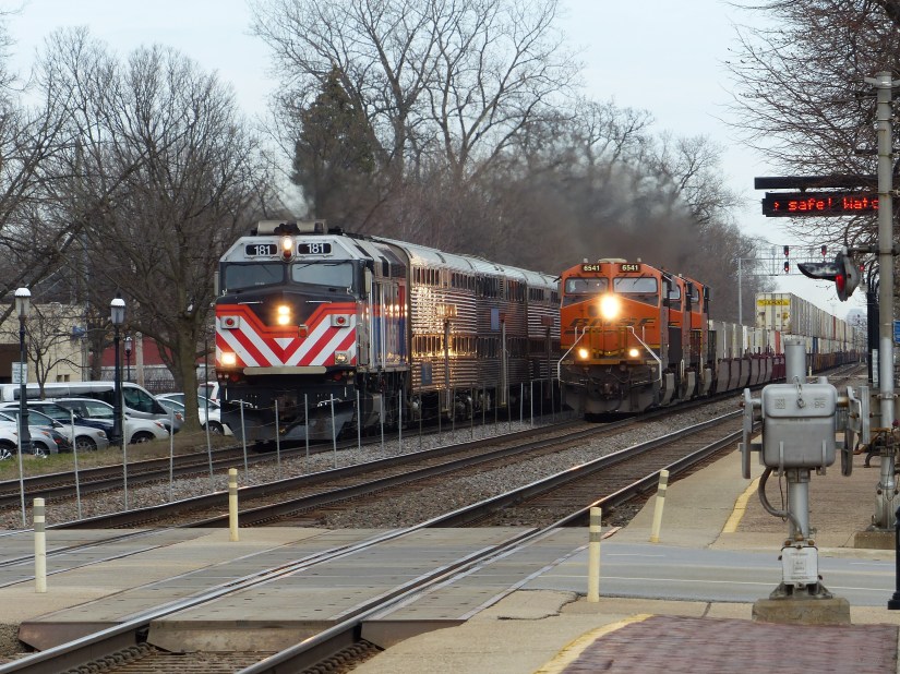 METRA and BNSF freight on a triple track system