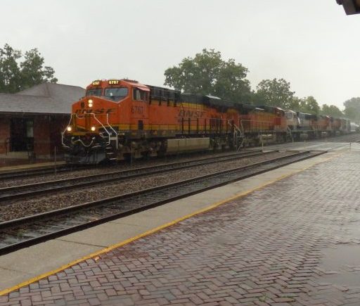 Freight train on a rainy day