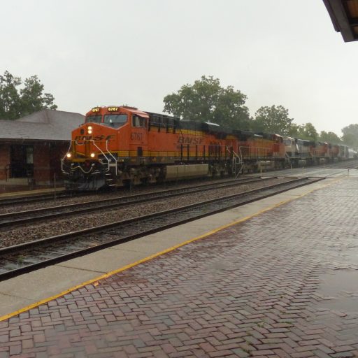 Freight train on a rainy day