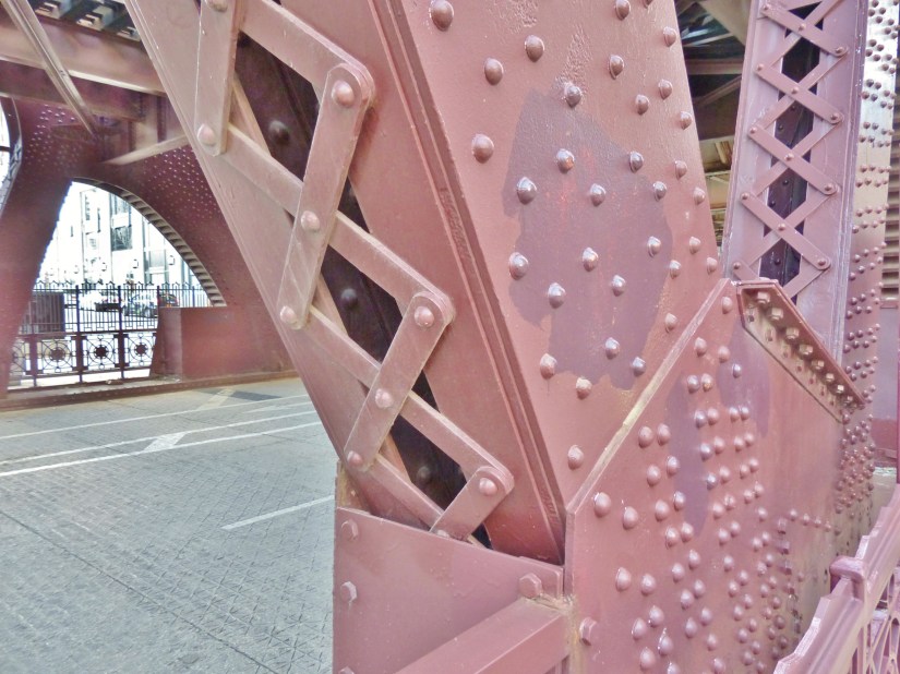 bottom chord and gusset plates on the Wells Street Bridge in Chicago