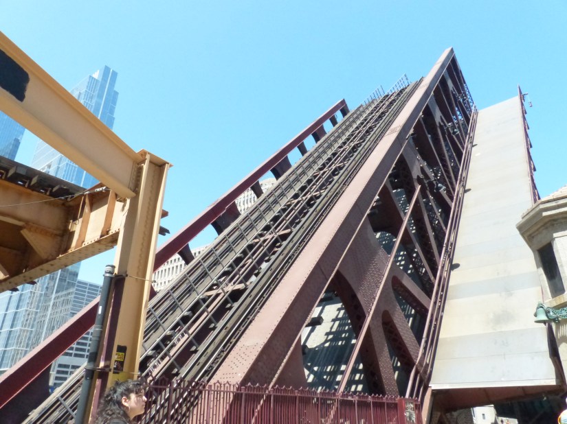 Wells Street Bridge south leaf raised