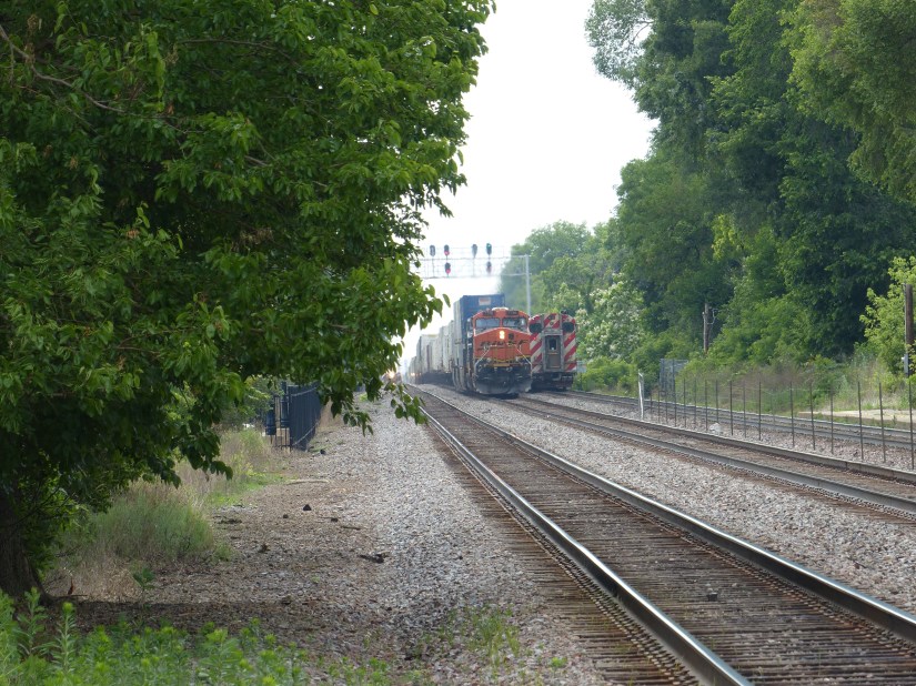 three trains in the same photo