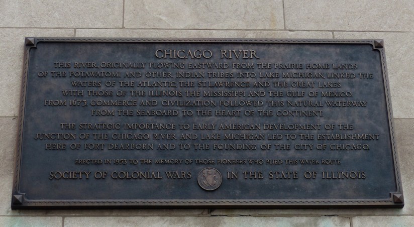 Chicago River History plaque.