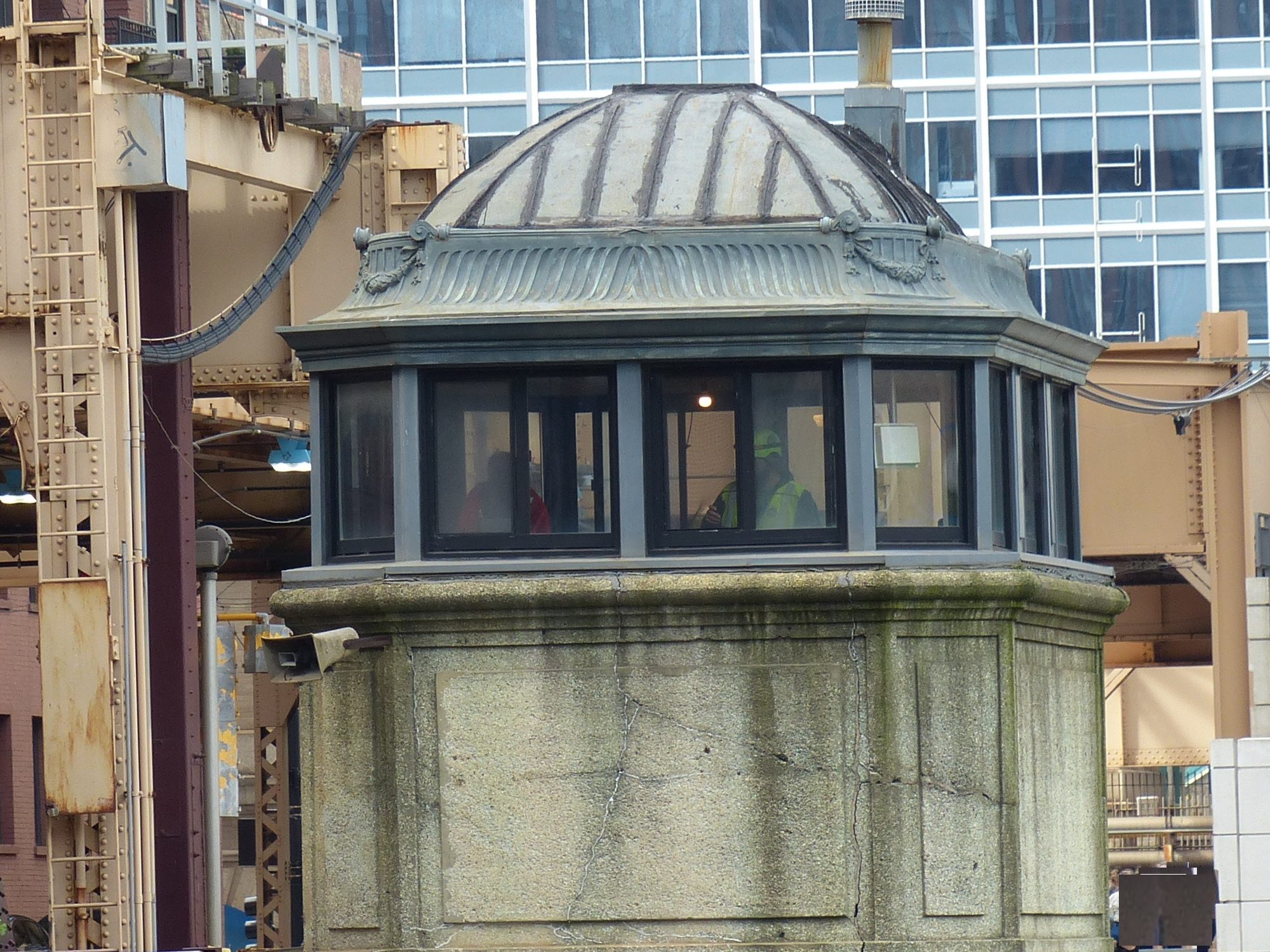 bridge tender's house with crew members inside