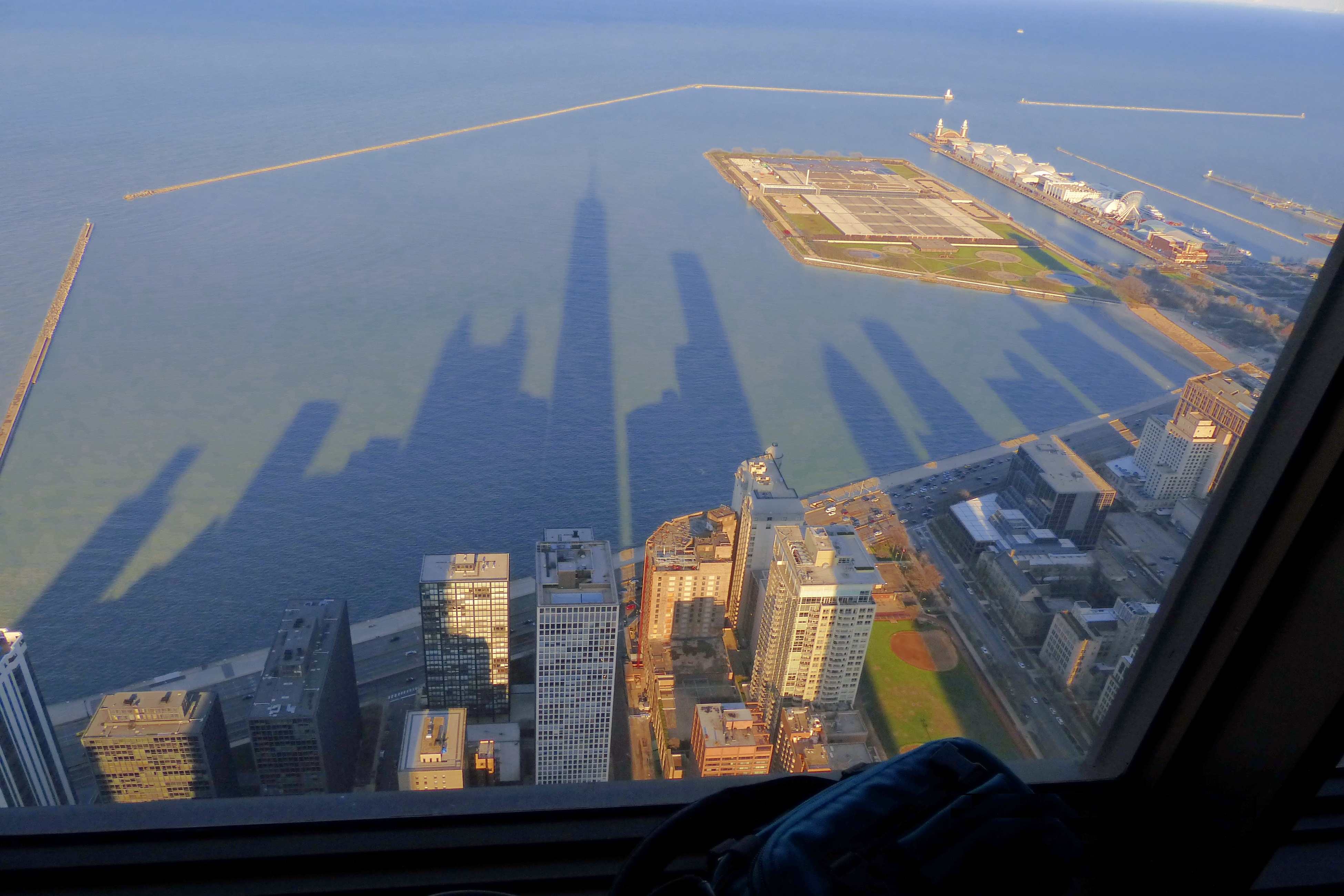 building shadows on water